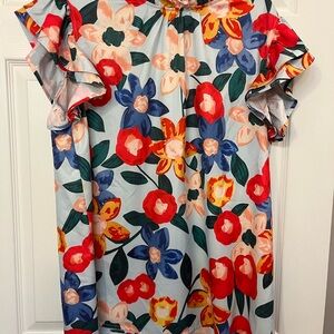 SHEIN Colorful Floral Ruffle Blouse